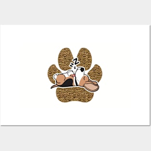 BEAGLE STICKERS CUTE PAW PRINT SLEEPING DOG DESIGN Posters and Art